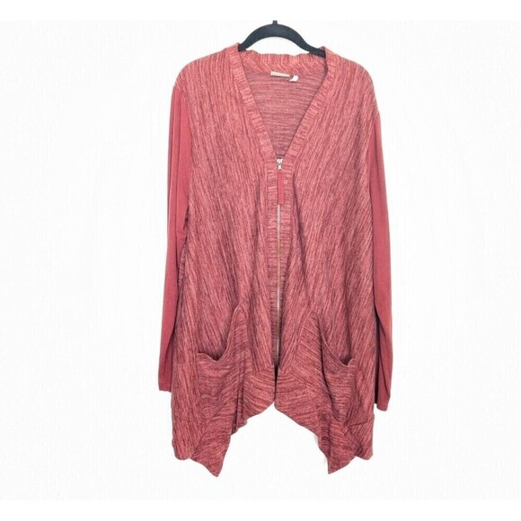 Logo by Lori Goldstein Sweater Maroon Knit Suede Cardigan Extra Large‎ - Picture 2 of 9